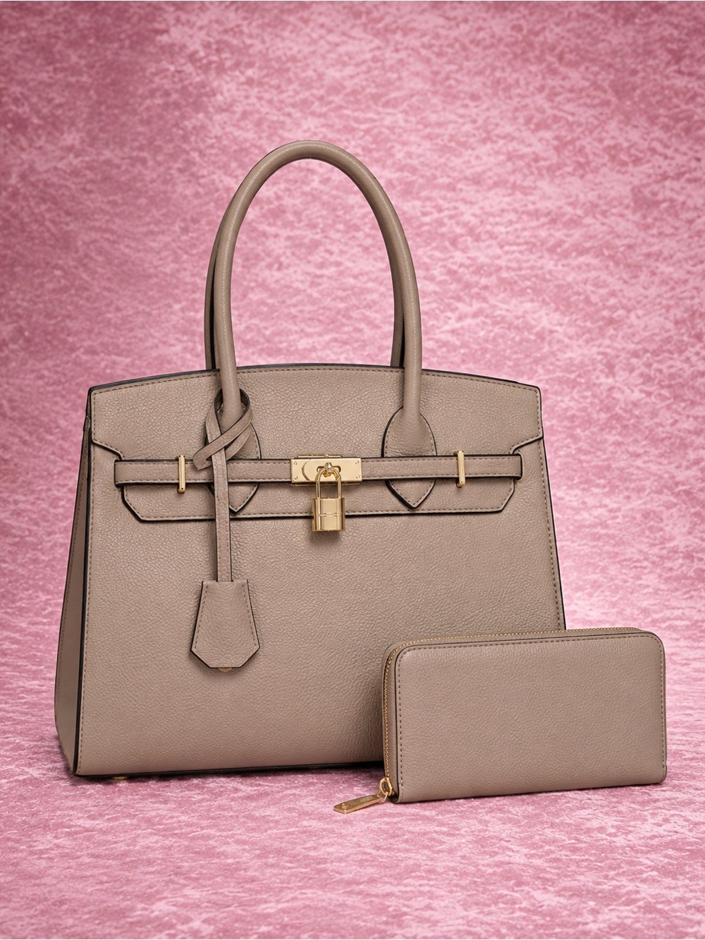 TU.LUXE “Madison” Leather Birkin-Style Bag with Crossbody NWT, Elephant Gray